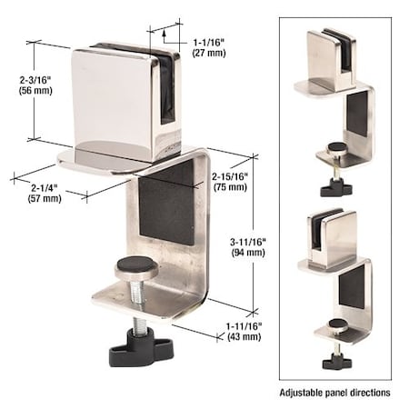 Cr Laurence Polished Stainless Square 3-in C-Clamp for 3/8-in Acrylic or Glass PSC310ZSPS